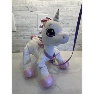 Peppy Pet White "Walking" Unicorn Plush Toy 13"ish Wiggles Bounces Kid Powered